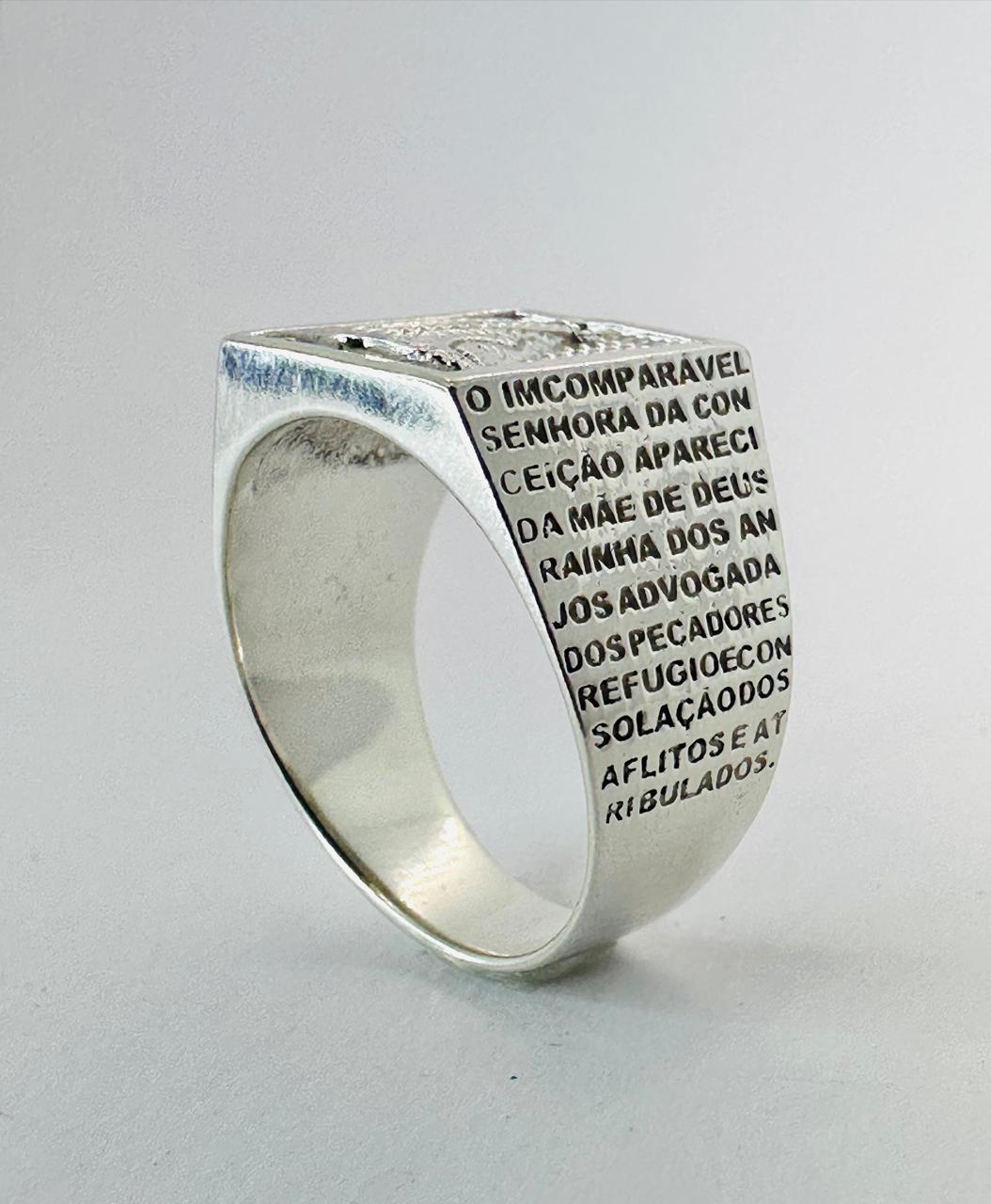 Anel Nossa Senhora PJ121 em Prata 925 com Oração Gravada