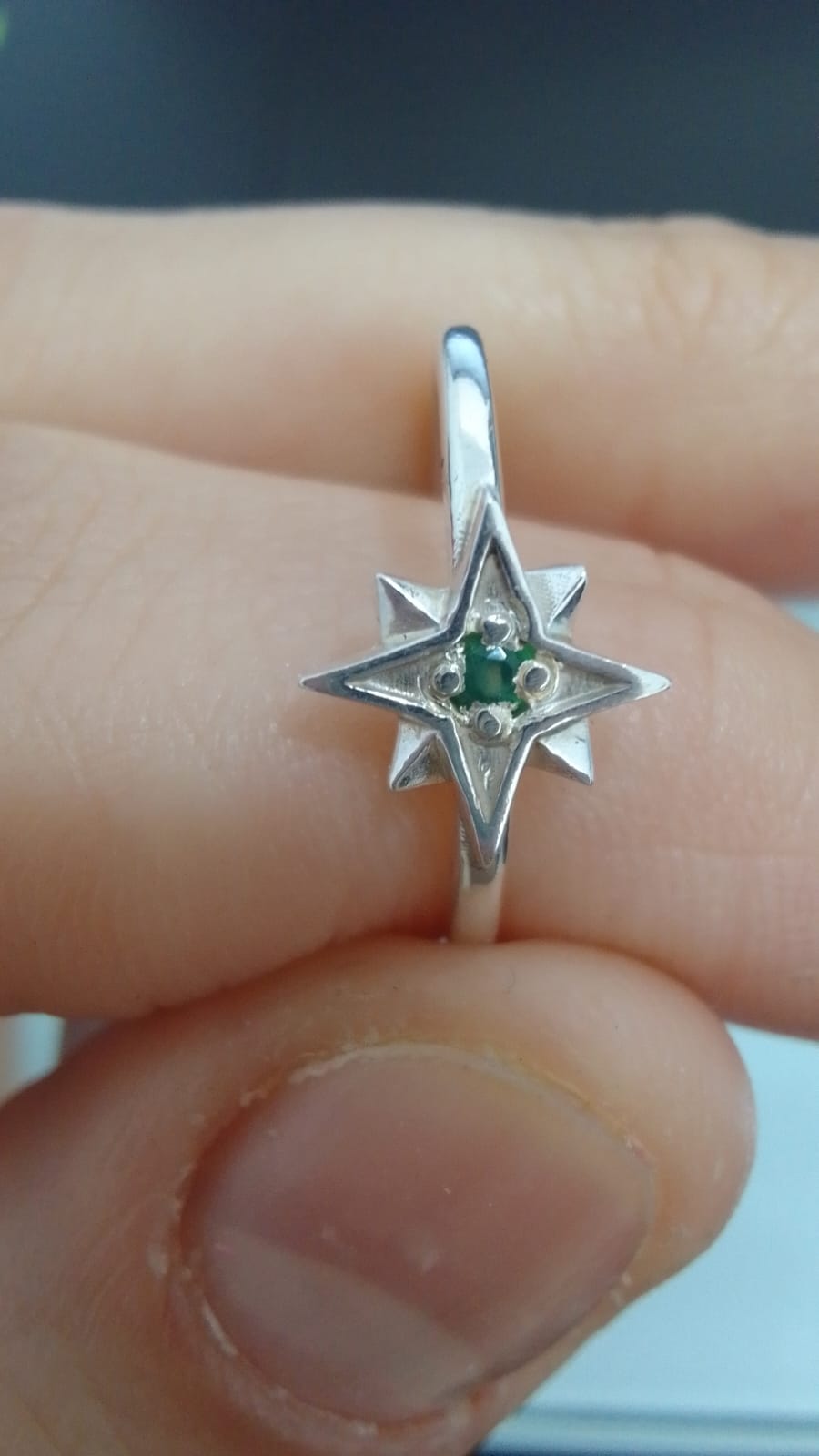 Anel Estrela de Oito Pontas com Pedra de zircônia em Prata 925 – PJ109