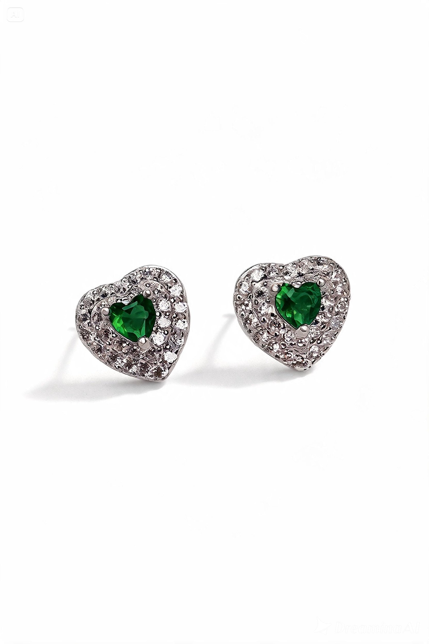 Conjunto Coração Verde em Prata 925