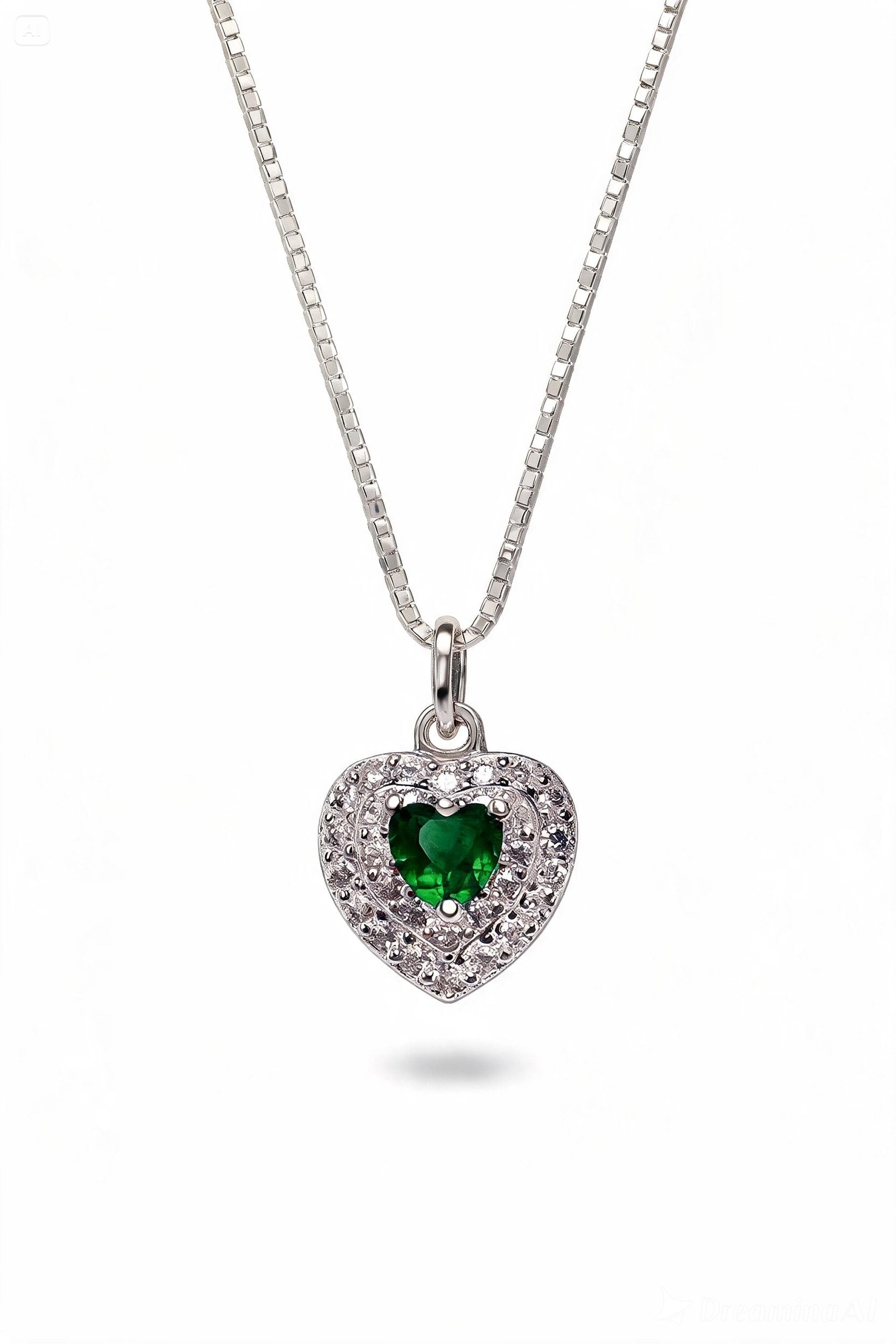 Conjunto Coração Verde em Prata 925