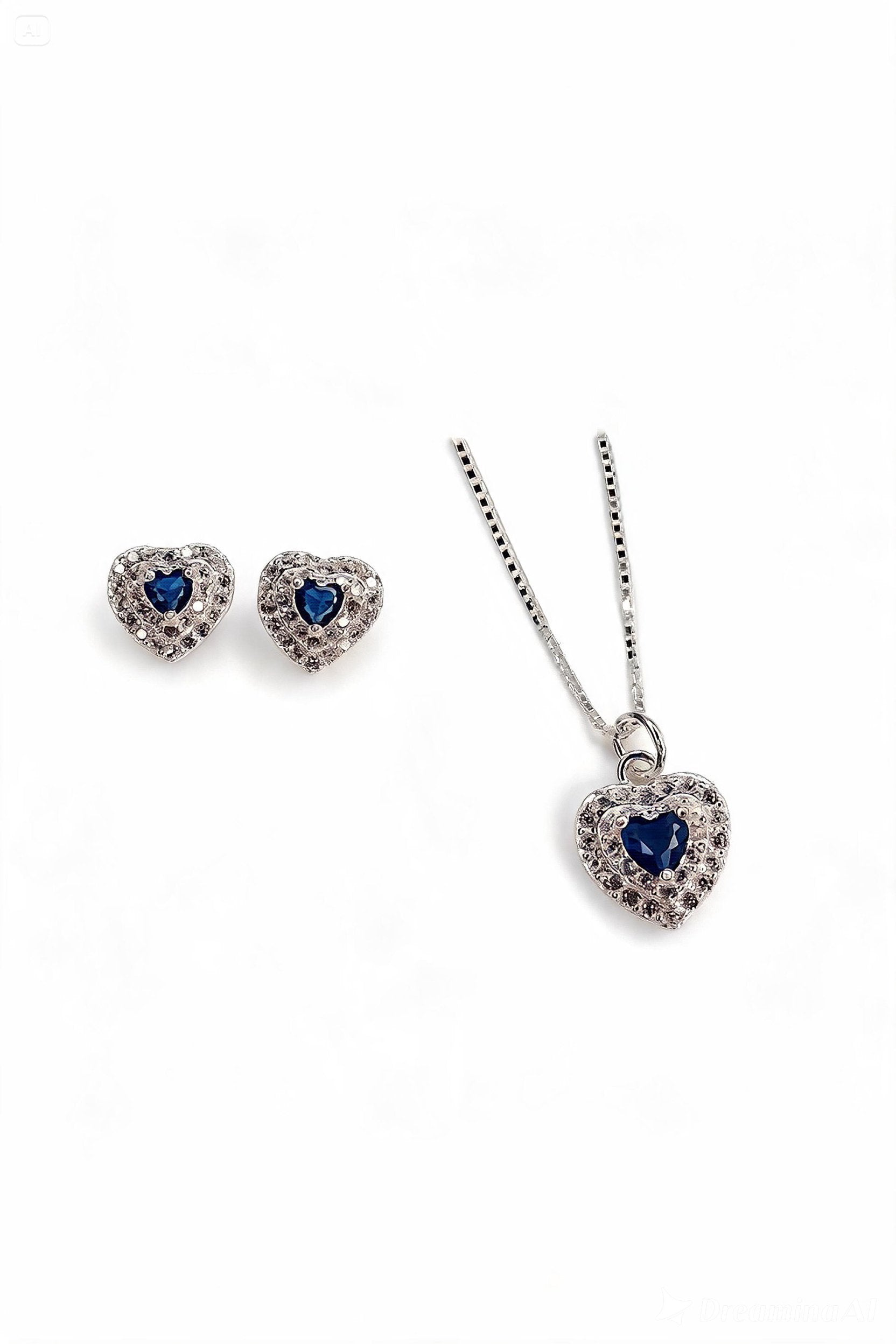 Conjunto Coração Azul em Prata 925