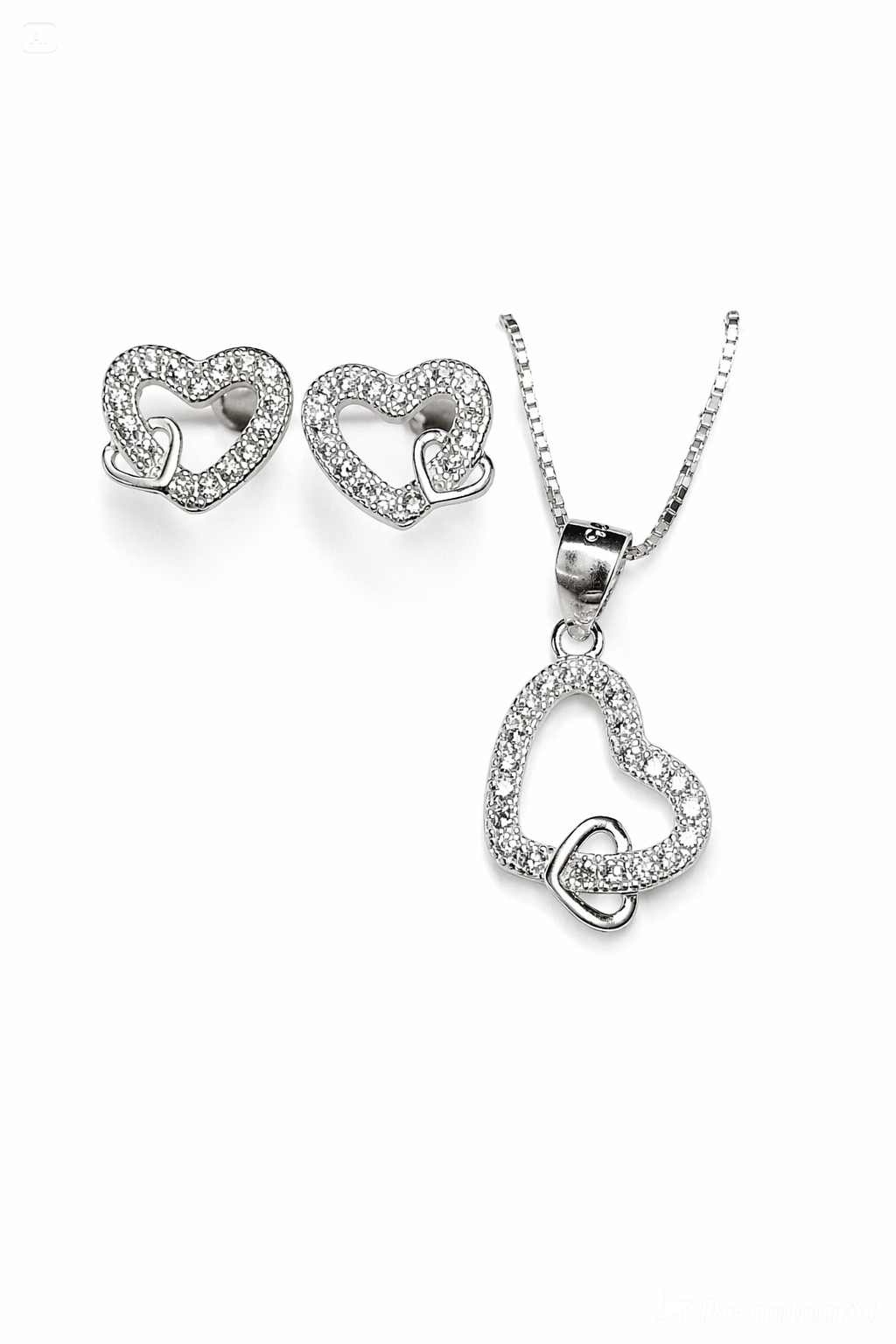 Conjunto Coração 2 elos  em Prata 925