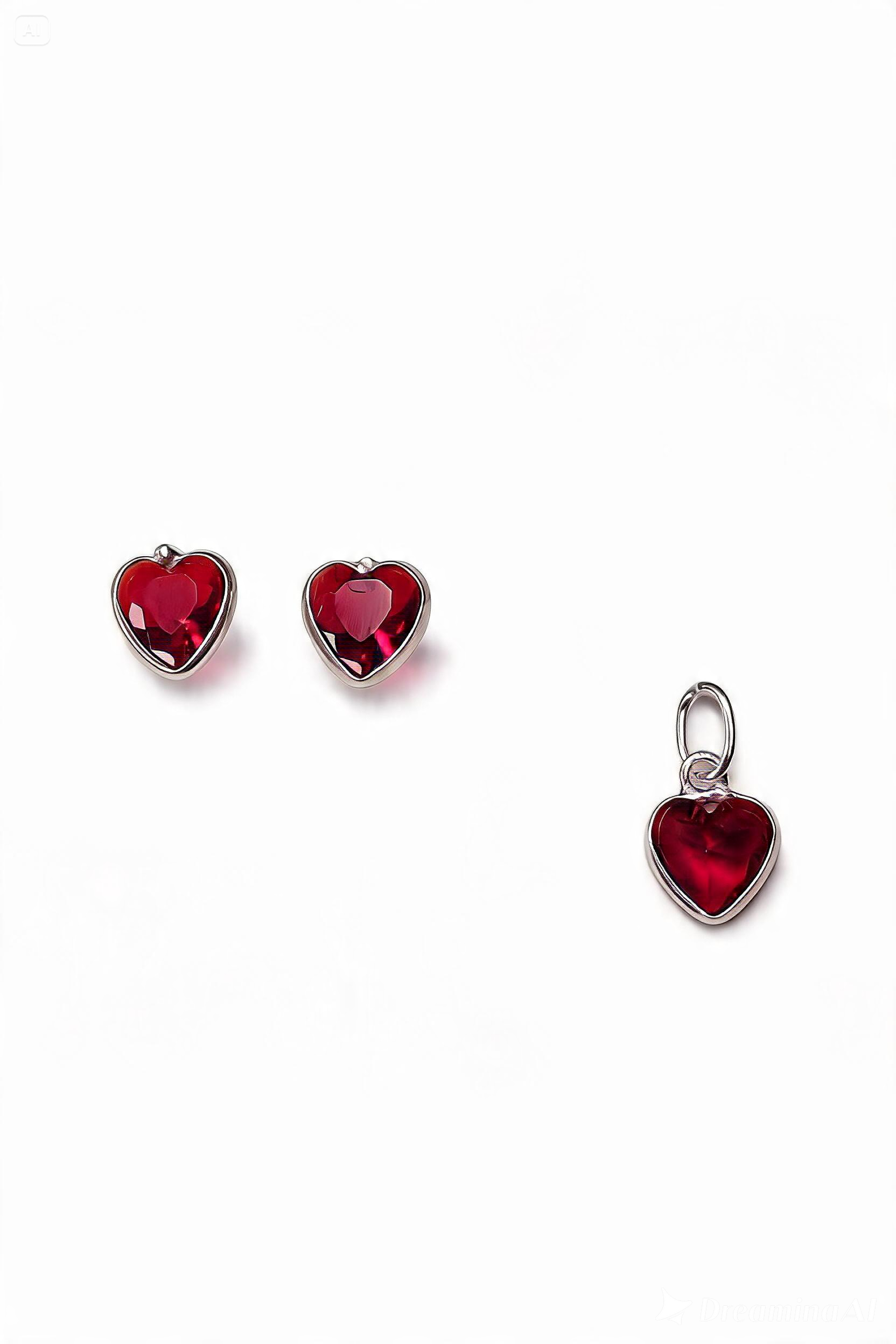 Conjunto Coração Vermelho em Prata 925
