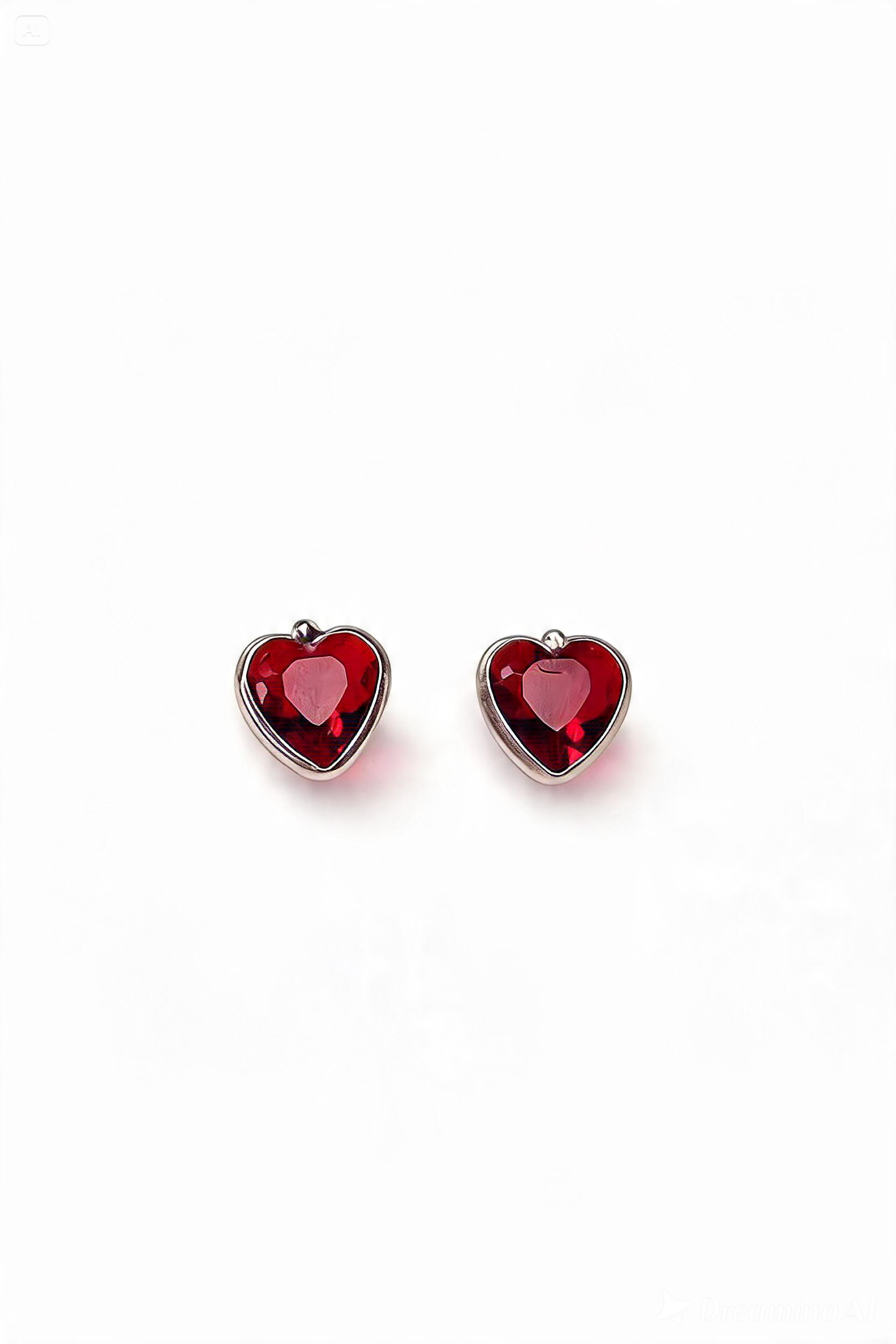 Conjunto Coração Vermelho em Prata 925
