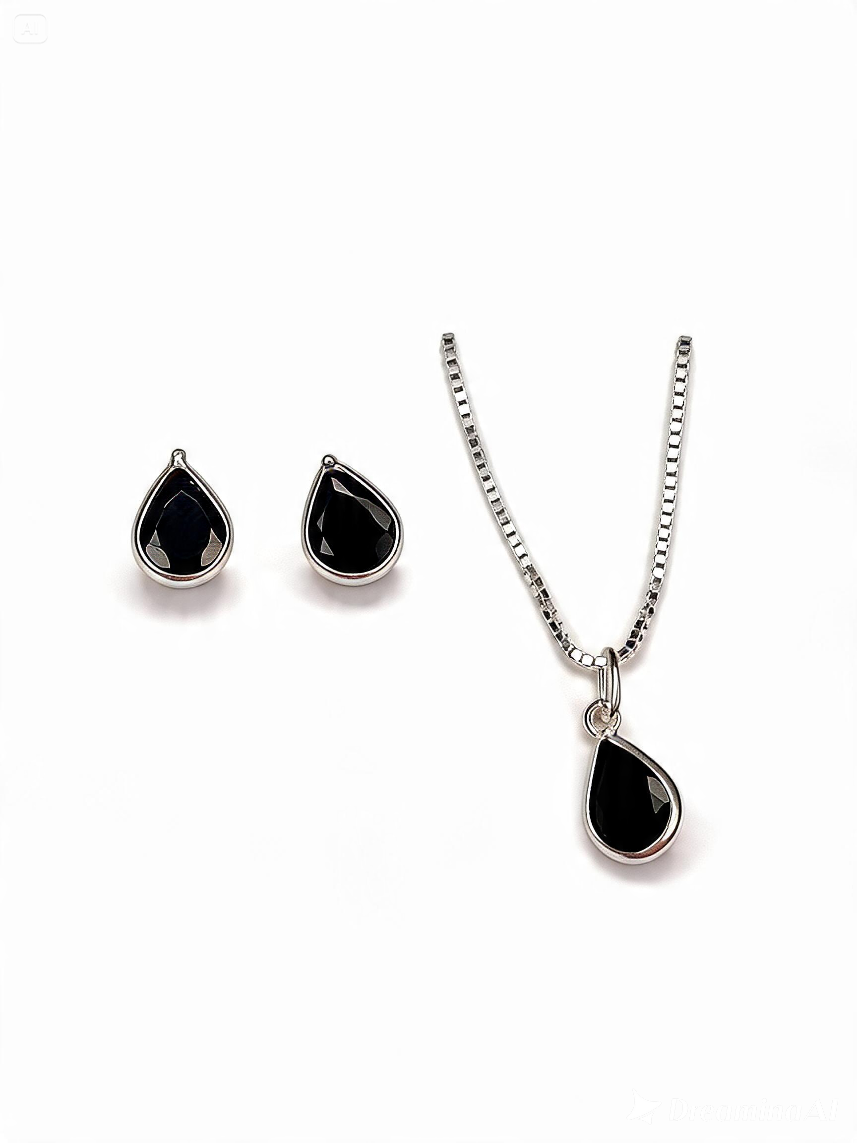 Conjunto Gota Negra em Prata 925