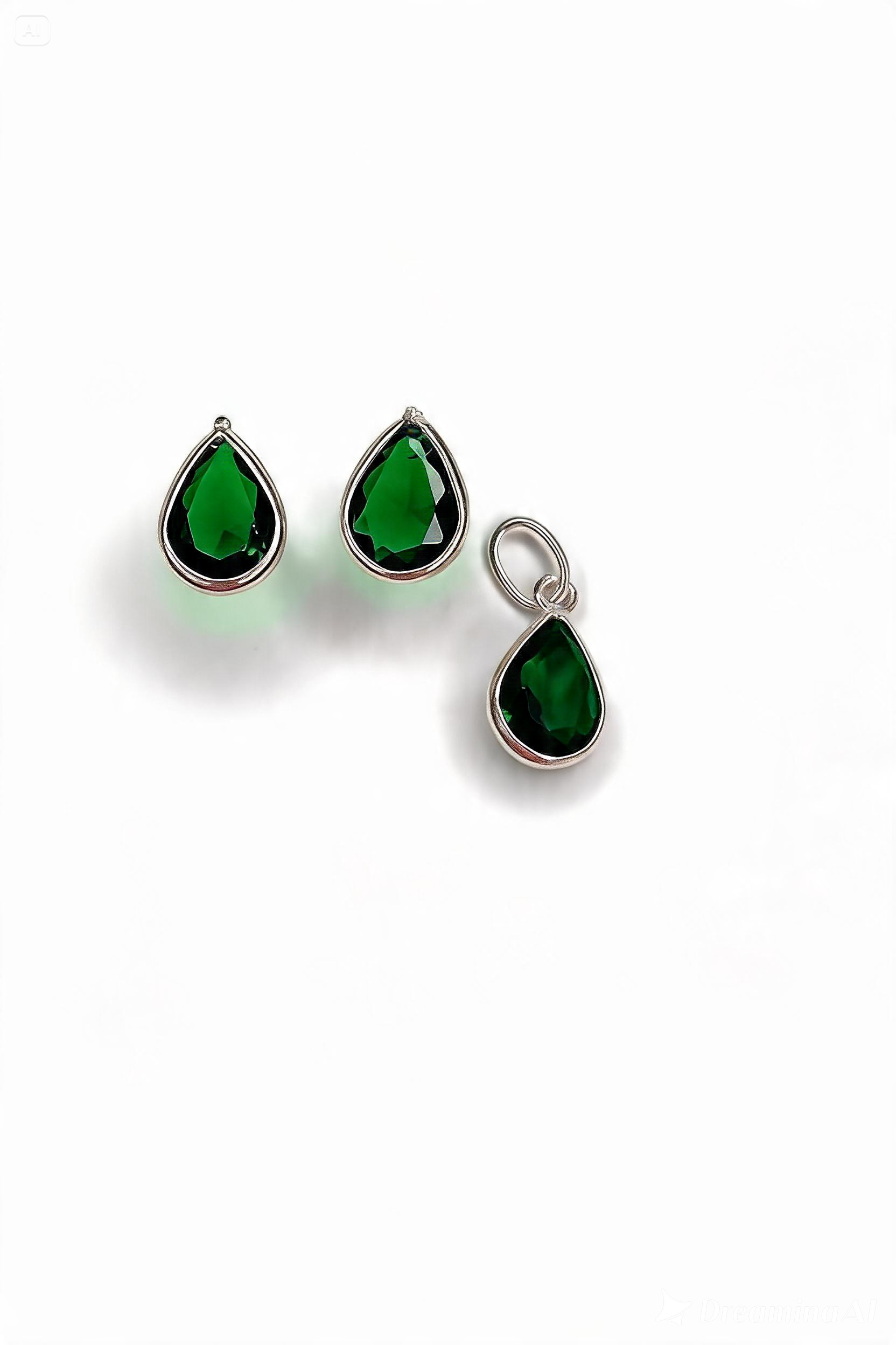 Conjunto Gota Verde em Prata 925