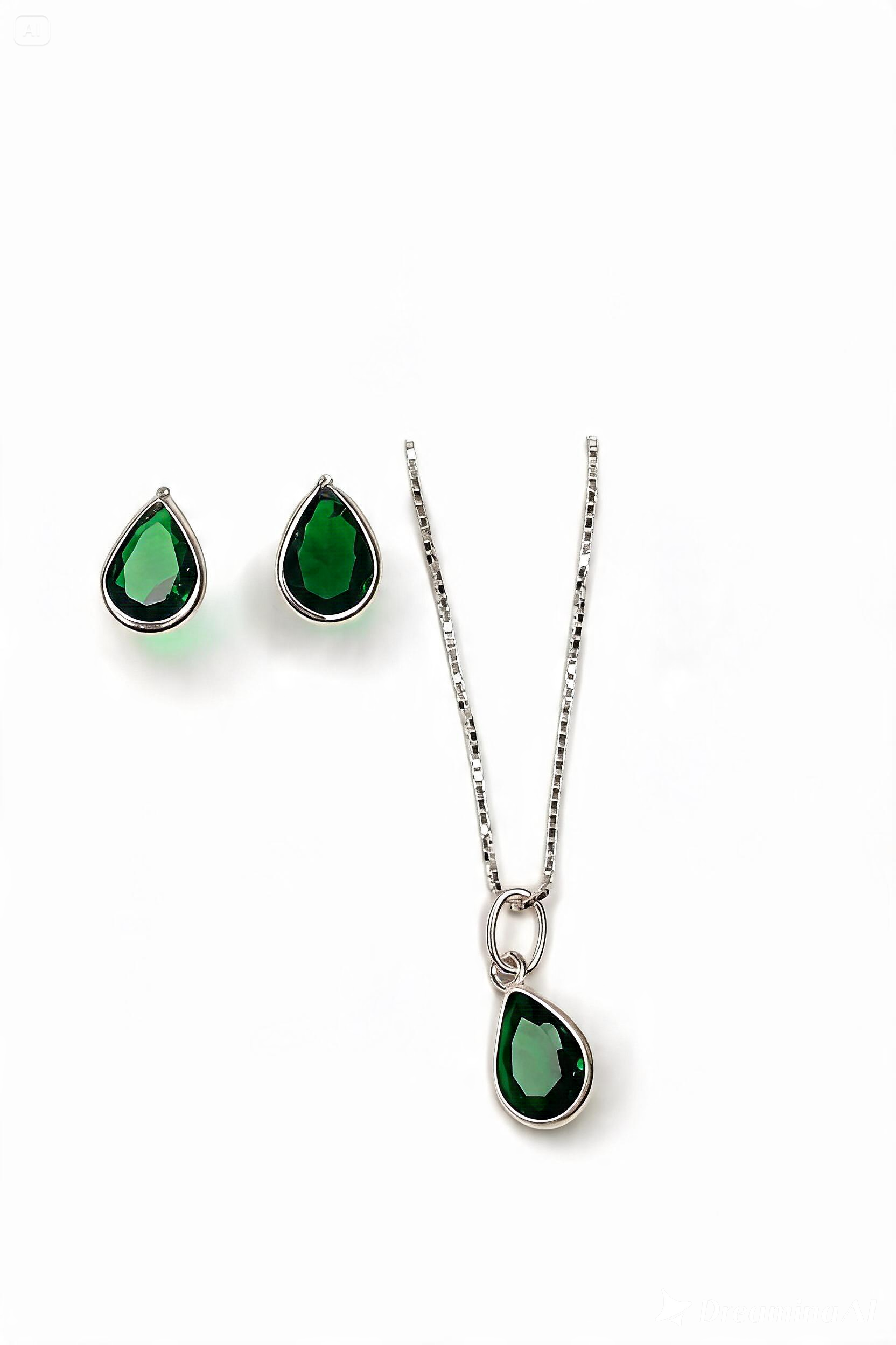Conjunto Gota Verde em Prata 925