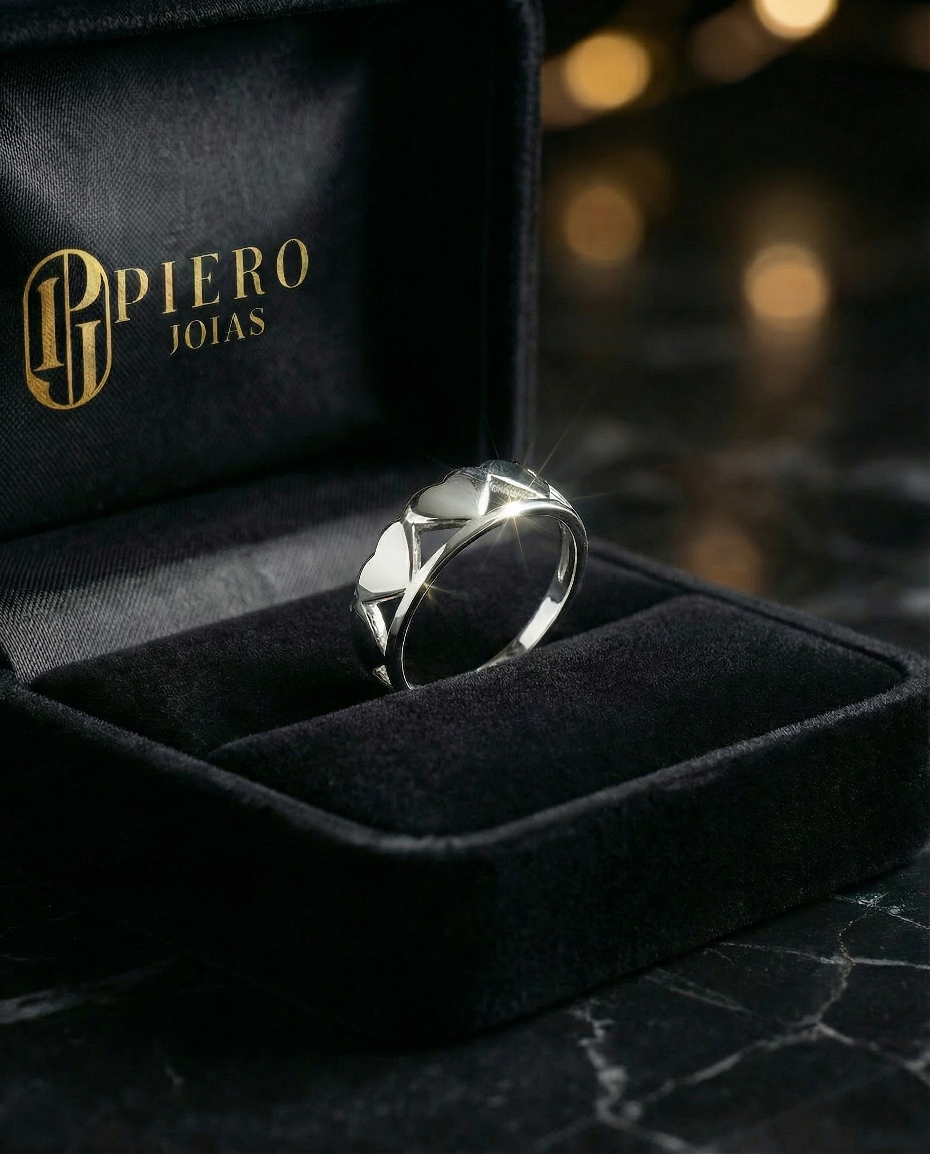 Anel Prata 925 Cinco Corações Feminino PJ184