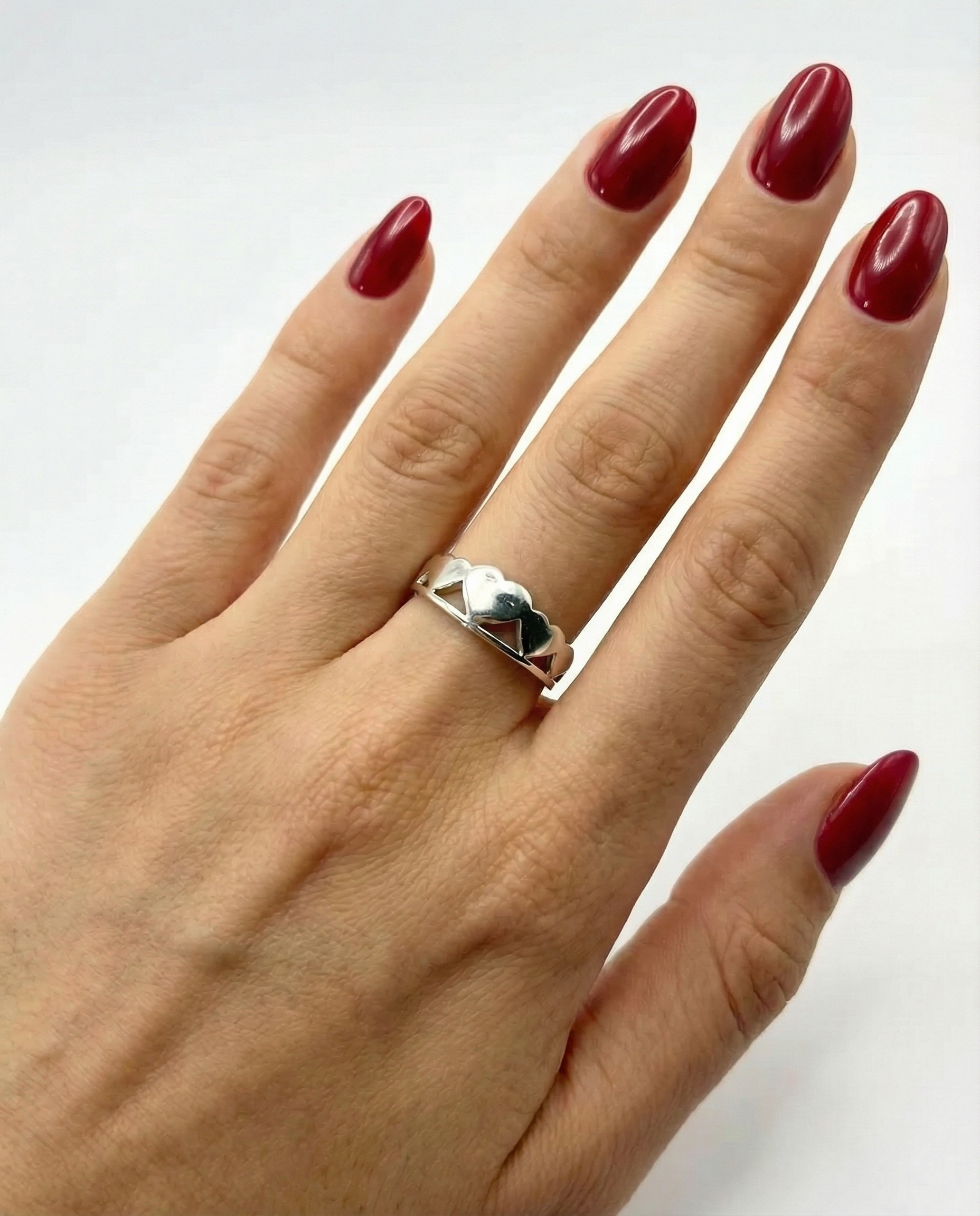 Anel Prata 925 Cinco Corações Feminino PJ184